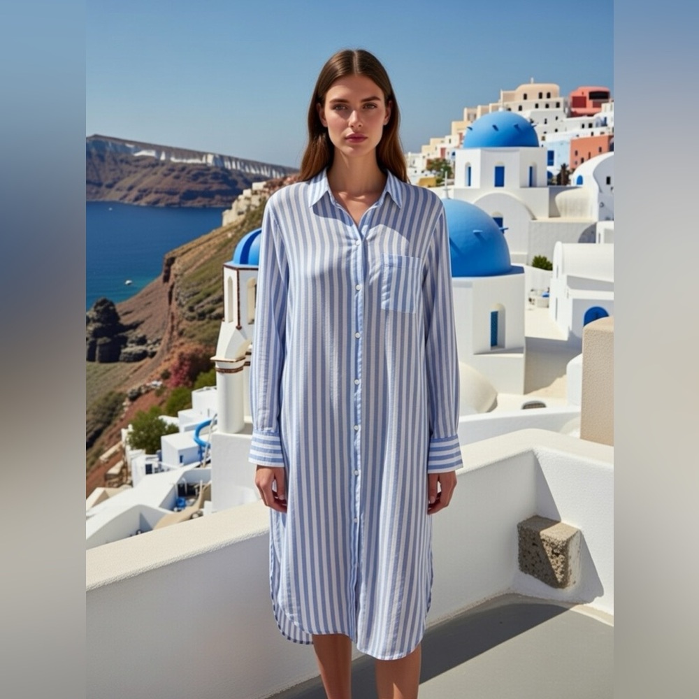 Rails Blue and White Striped Women’s Button Down Dress, Size XS